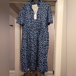 Simply Southern Navy Blue Ribbons Cotton Midi Dress New Women's Size XL